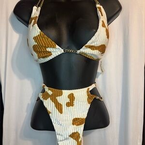 SHEIN NEW Bikini Set Copper/ White cow print Large true to size 12/14